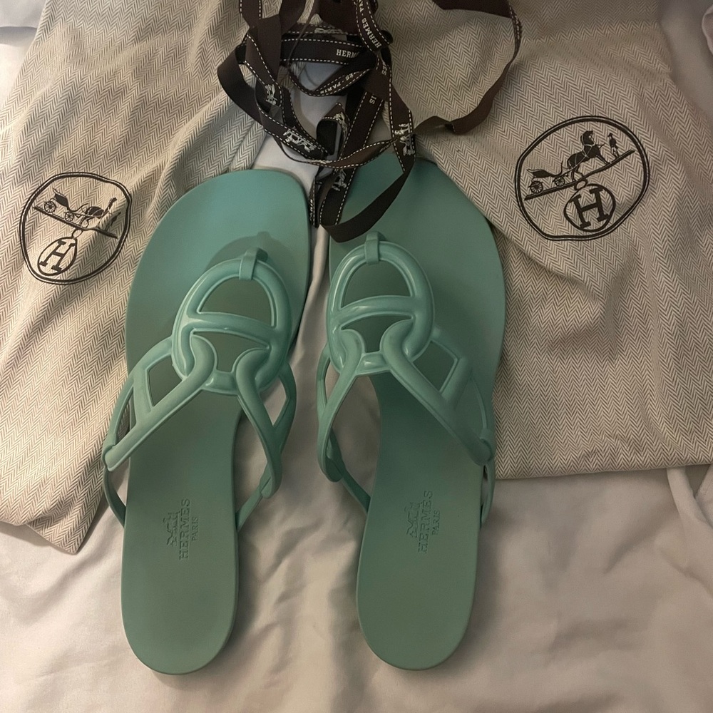 Hermes Sandal Flat Egerie Vert Embrun Limited Edition 41